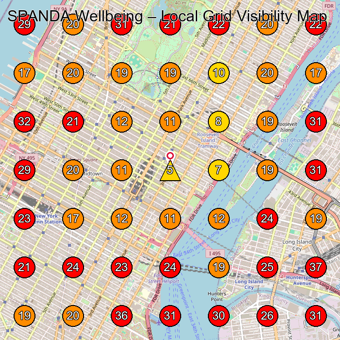SPANDA Wellbeing GeoGrid visibility map for Health Spa in New York